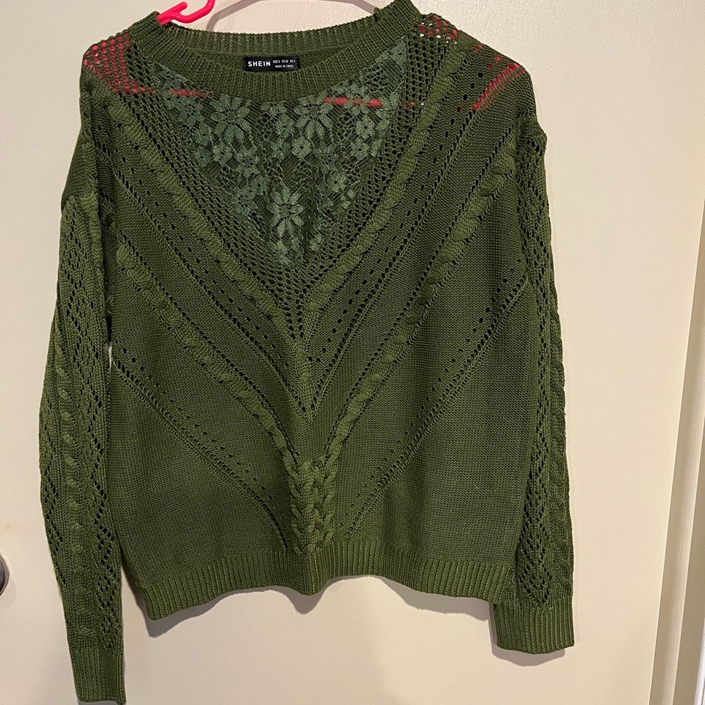 SHEIN Green Lace Knit Sweater